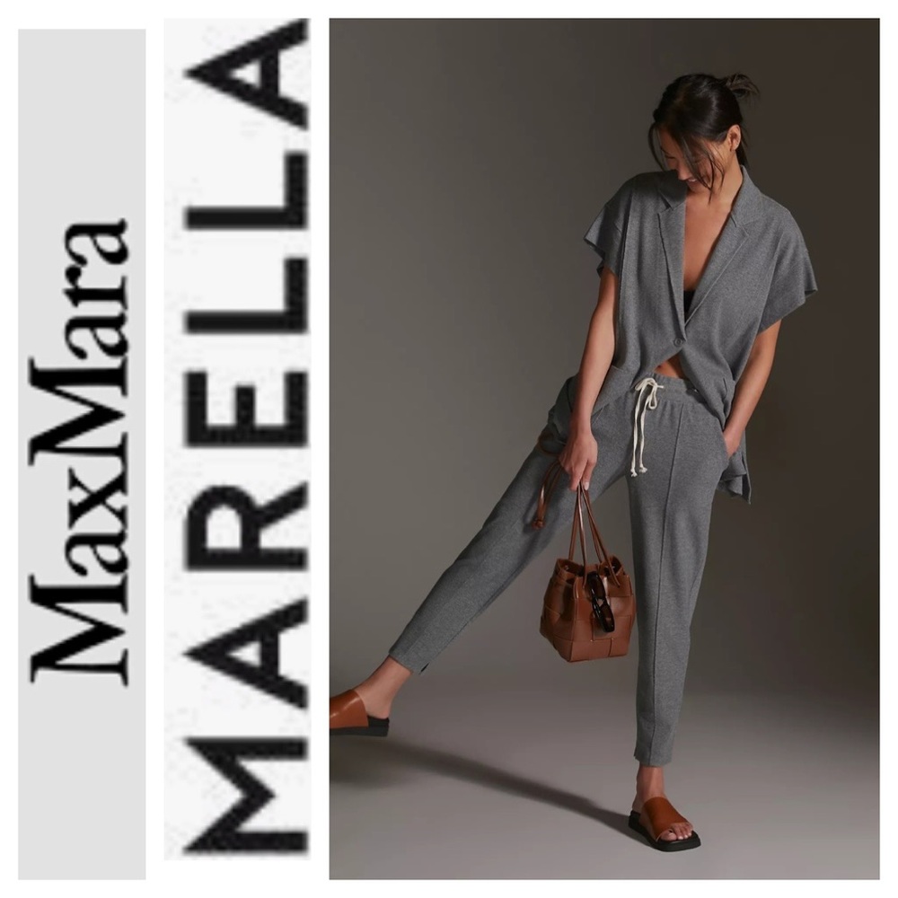 MaxMara Marella Wool Gray Elastic Drawstring Tie-Waist Pants Trouser Sz 34R